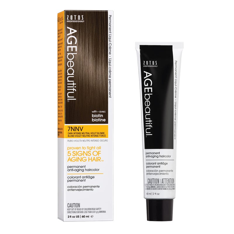 AGE beautiful Permanent Hair Color Dye Liqui Creme 100 Gray Coverage AntiAging Haircolor Biotin for Thicker Fuller Hair Professional Salon Coloring 7NNV Dark Intense Neutral Violet Blonde