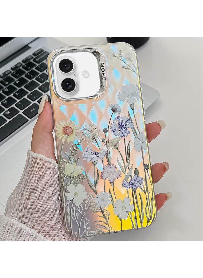 اس-توب جراب لهاتف iPhone 16 Plus مصنوع من مادة TPU بتصميم زهور ليزر مطلية بالكهرباء - Image 1