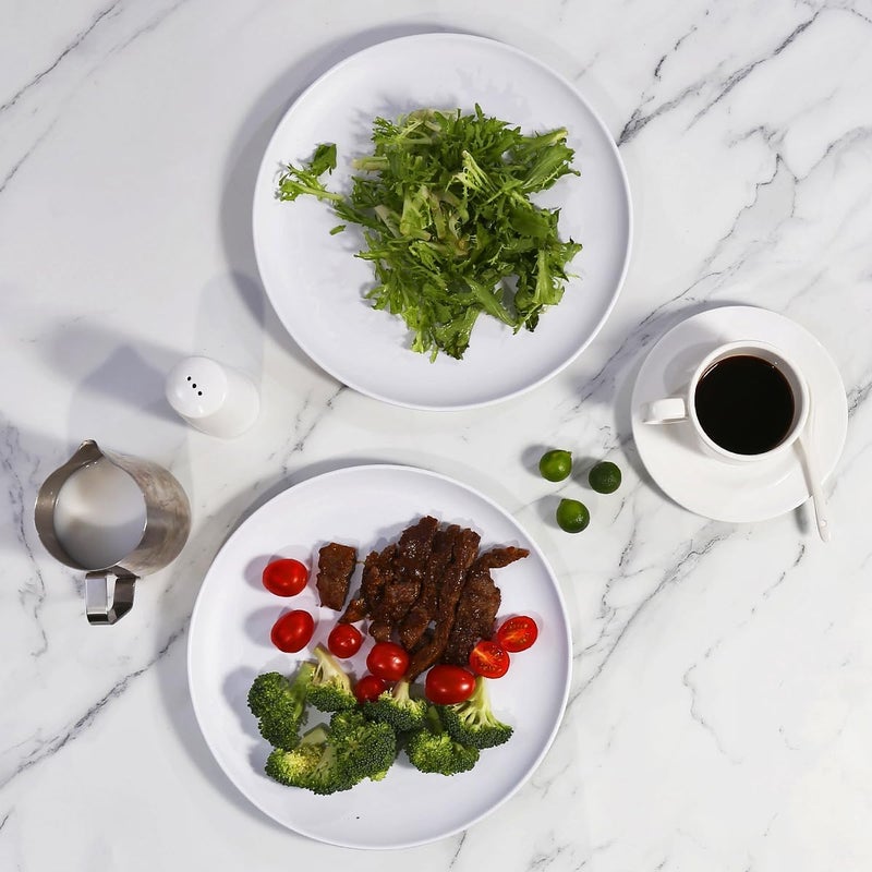 TP طقم أطباق عشاء مكون من 6 قطع من الميلامين TP 10 أطباق غير قابلة للكسر للأكل في الداخل والخارج خدمة عشاء غير قابلة للكسر لـ 6 أشخاص باللون الأبيض غير اللامع - Image 3