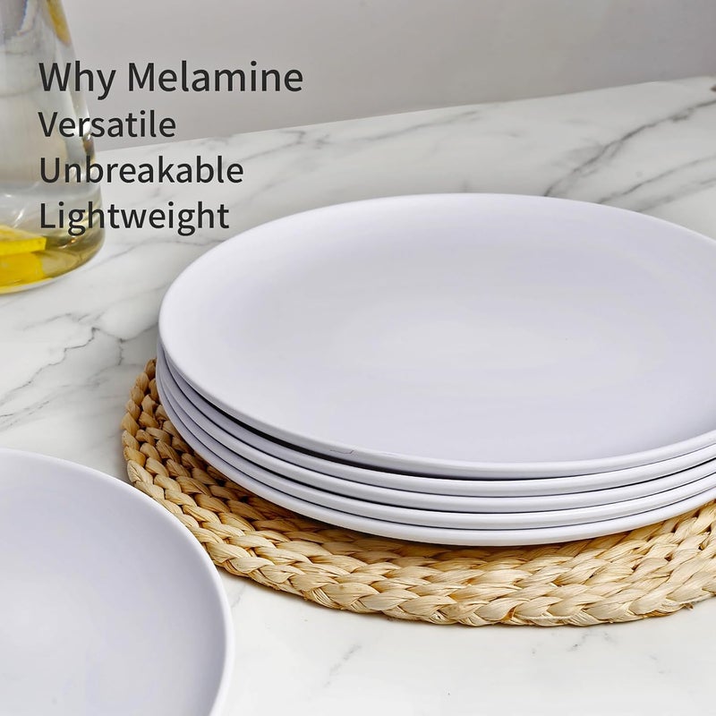 TP طقم أطباق عشاء مكون من 6 قطع من الميلامين TP 10 أطباق غير قابلة للكسر للأكل في الداخل والخارج خدمة عشاء غير قابلة للكسر لـ 6 أشخاص باللون الأبيض غير اللامع - Image 5