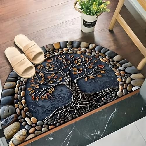 Arviz Semi-Circle Door Mats for Home, Welcome Mats for Door Entrance D-Shaped, Anti-Skid Water Soaking Bathroom Rug, Decorative Semi-Circle Welcome Mat for Home Entrance Bathroom & Kitchen - Image 4
