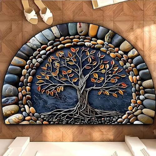 Arviz Semi-Circle Door Mats for Home, Welcome Mats for Door Entrance D-Shaped, Anti-Skid Water Soaking Bathroom Rug, Decorative Semi-Circle Welcome Mat for Home Entrance Bathroom & Kitchen - Image 1