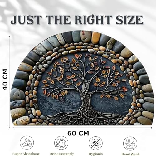 Arviz Semi-Circle Door Mats for Home, Welcome Mats for Door Entrance D-Shaped, Anti-Skid Water Soaking Bathroom Rug, Decorative Semi-Circle Welcome Mat for Home Entrance Bathroom & Kitchen - Image 2