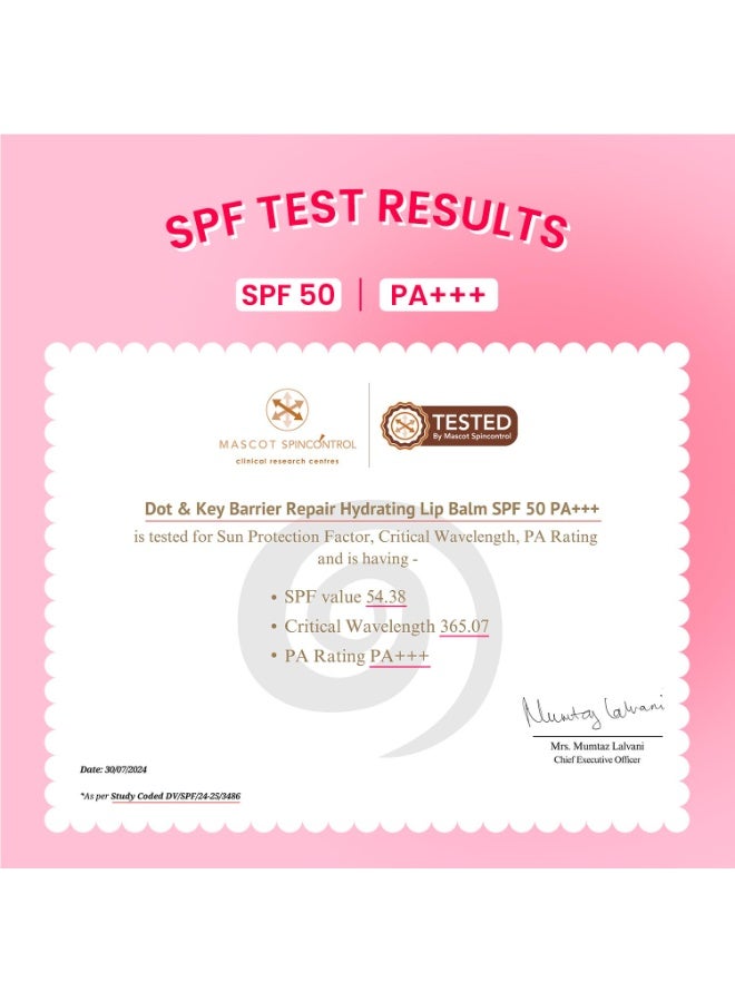 Dot & Key Barrier Repair Hydrating Lip Balm SPF 50 | Strawberry Red | Repairs Damaged Lip Barrier | High Tinted | 4.5 gm - Image 2