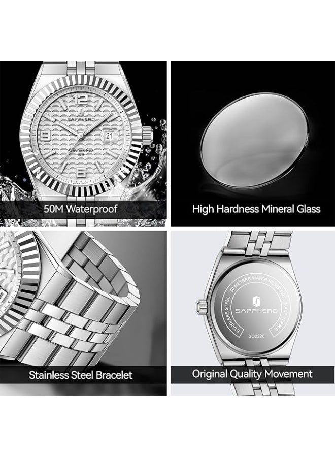 Sapphero Analog Quartz Watch for Men, Stainless Steel Bracelet, Water Resistant up to 50 Meters. A Watch for Business, Work, Sport, and Leisure. - Image 4