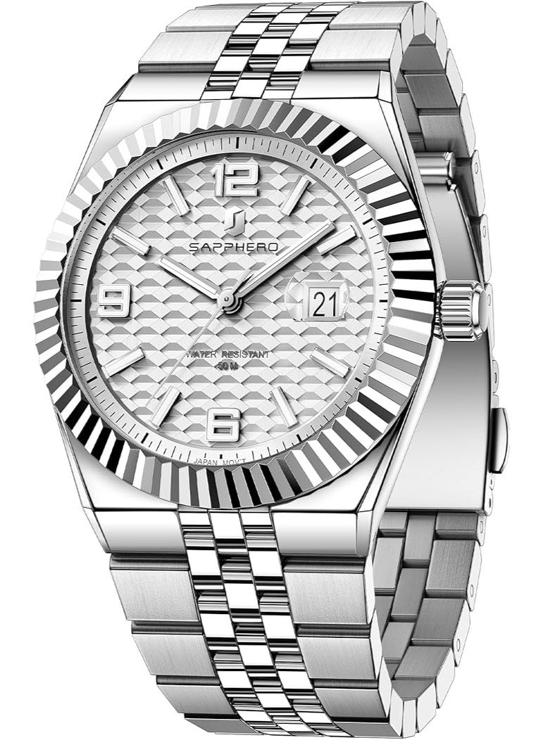 Sapphero Analog Quartz Watch for Men, Stainless Steel Bracelet, Water Resistant up to 50 Meters. A Watch for Business, Work, Sport, and Leisure. - Image 1