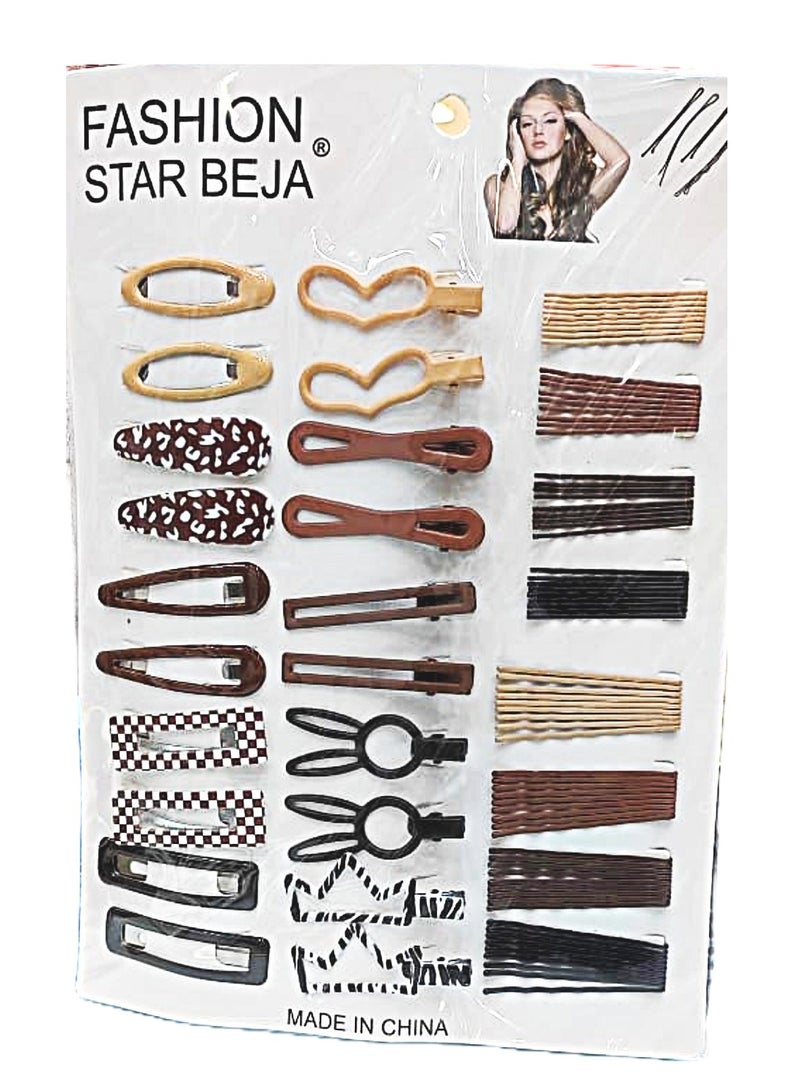 STAR BEJA 28 Pcs Complete Set of Multi Types Snap Hair Clips for Girls Brown Color - Image 2