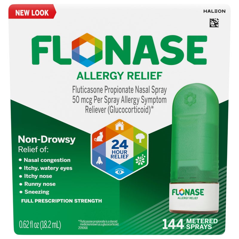 Flonase Allergy Relief Nasal Spray, 24 Hour Non Drowsy Allergy Medicine, Metered Nasal Spray - 144 Sprays- Fall and Seasonal Allergy Relief - Image 1