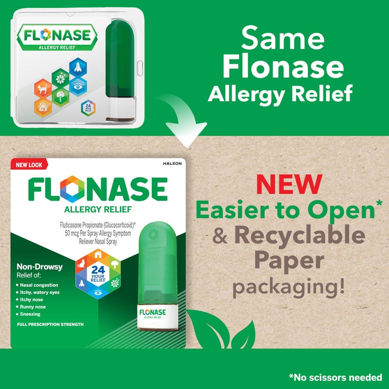 Flonase Allergy Relief Nasal Spray, 24 Hour Non Drowsy Allergy Medicine, Metered Nasal Spray - 144 Sprays- Fall and Seasonal Allergy Relief - Image 2