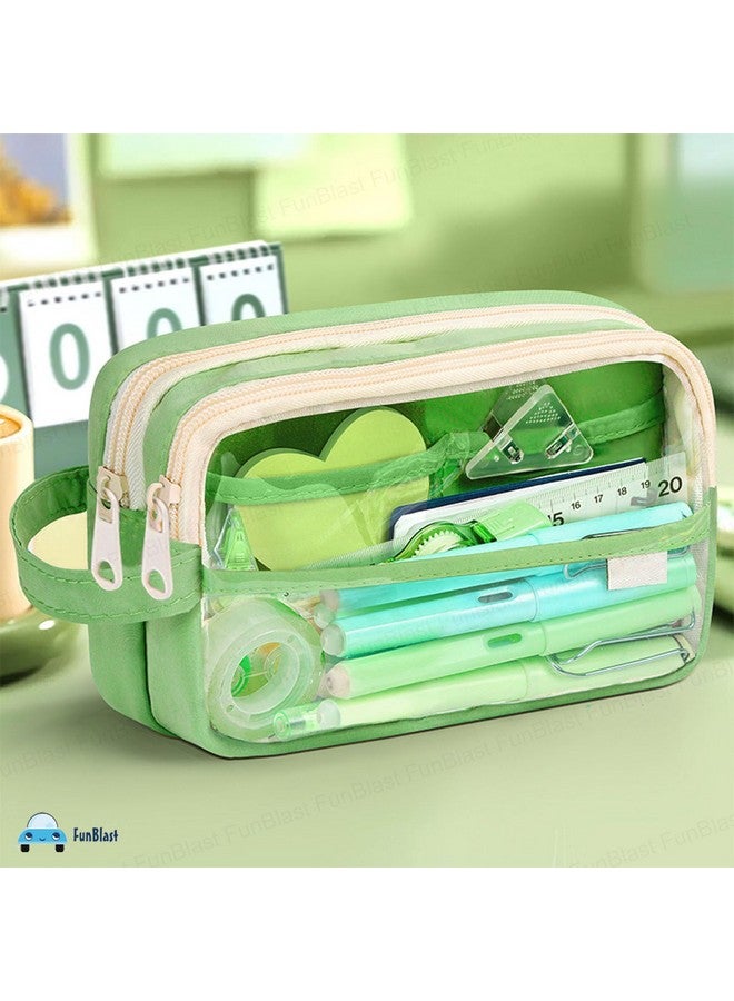 FunBlast Large Capacity Pencil Pouch, Multiple Compartment Double Zipper Pencil Pouch, Pencil Pouch, Aesthetic Pouch, Cute Stationery Bag for Students Girls Adults Office (Green.) - Image 5