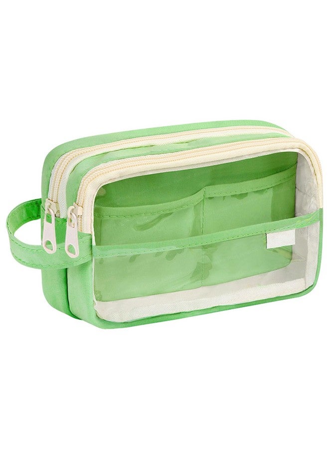 FunBlast Large Capacity Pencil Pouch, Multiple Compartment Double Zipper Pencil Pouch, Pencil Pouch, Aesthetic Pouch, Cute Stationery Bag for Students Girls Adults Office (Green.) - Image 1