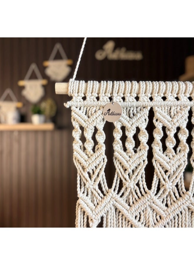 انتيكيانو مكرمية جدارية للتعليق على الحائط، ديكور عصري بوهيمي 71x33 سم - Image 2