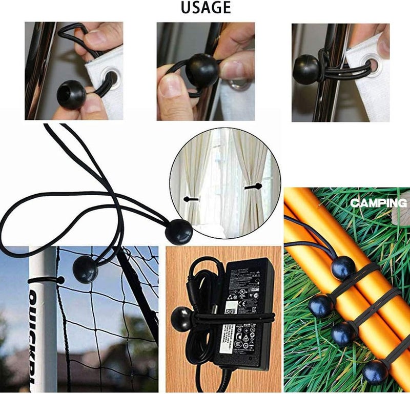 AOPRIE 30 Pack Bungee Balls 9Inches Black Ball Bungee Heavy Duty Heavyweight Tarp Bungee Cords, Weather Resistant Tie Down Strap 4mm Thickness - for Camping, Tents, Cargo, Holding Wire and Hoses - Image 5