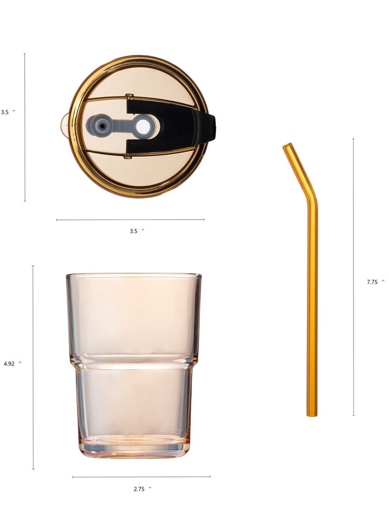 Cuken 13oz, 400ml Tumbler Water Glass, Cups with Straw and Lid Sealed Carry on for Coffee, Iced Tea, Thick Wall Insulated Glass Cup (Amber) - Image 2