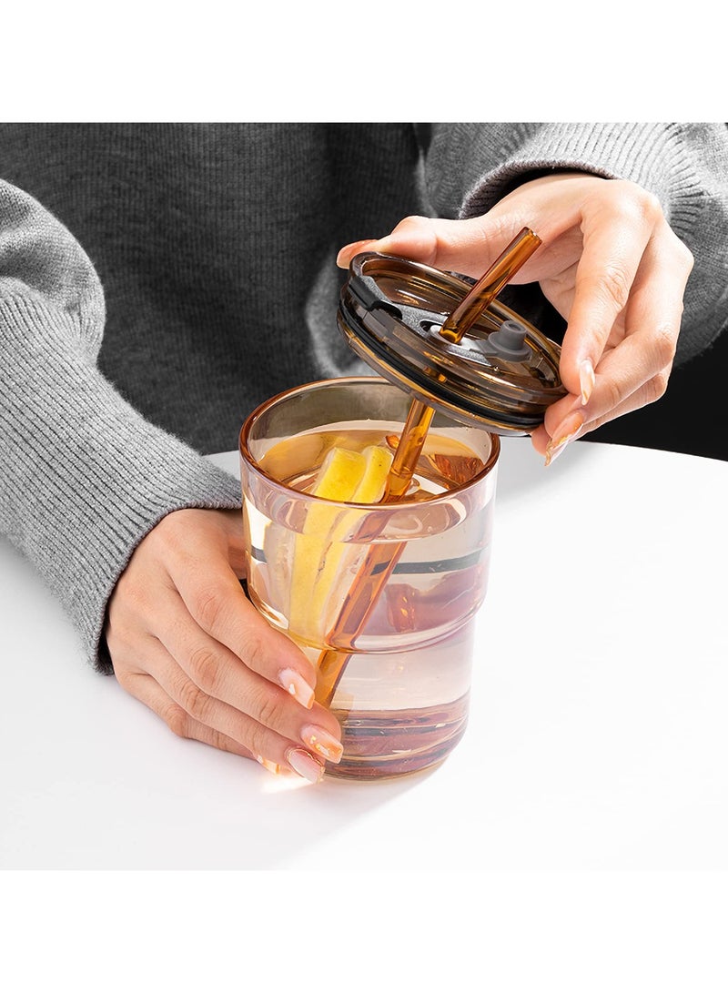 Cuken 13oz, 400ml Tumbler Water Glass, Cups with Straw and Lid Sealed Carry on for Coffee, Iced Tea, Thick Wall Insulated Glass Cup (Amber) - Image 3