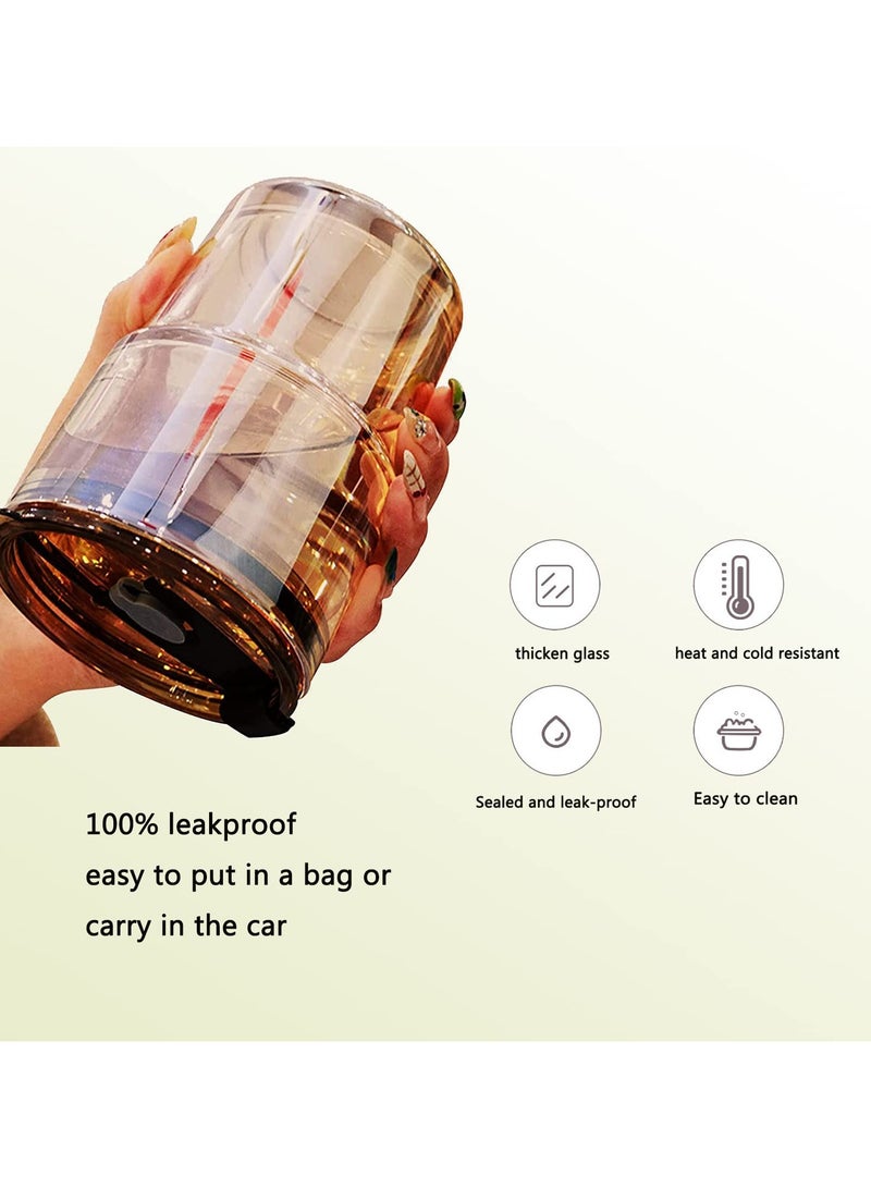 Cuken 13oz, 400ml Tumbler Water Glass, Cups with Straw and Lid Sealed Carry on for Coffee, Iced Tea, Thick Wall Insulated Glass Cup (Amber) - Image 4