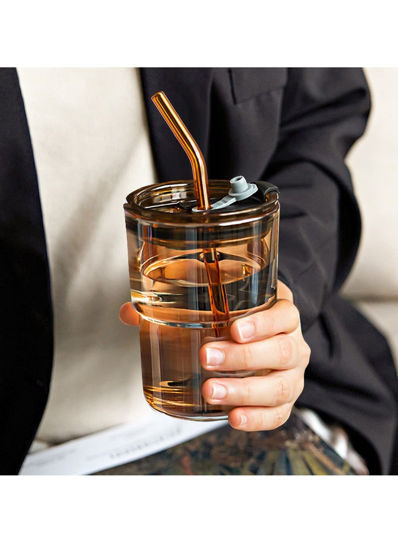 Cuken 13oz, 400ml Tumbler Water Glass, Cups with Straw and Lid Sealed Carry on for Coffee, Iced Tea, Thick Wall Insulated Glass Cup (Amber) - Image 5