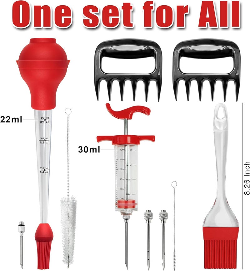 PrinChef Professional Turkey Baster Meat Injector Syringe Kit, Baster for Cooking Thanksgiving & Christmas Turkey, Injector Marinades for Meats, Full Set with Basting Brush, Meat Shredder Claws, Large Capacity - Image 2