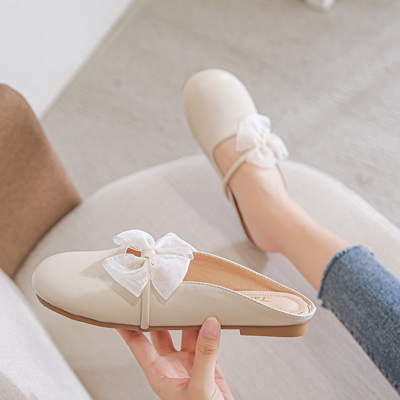 Heelless Lazy Bowknot Slip-On Mules For Women, Large Size, Flat, Breathable, Non-Slip, Suitable For Pairing With Skirts - Image 4