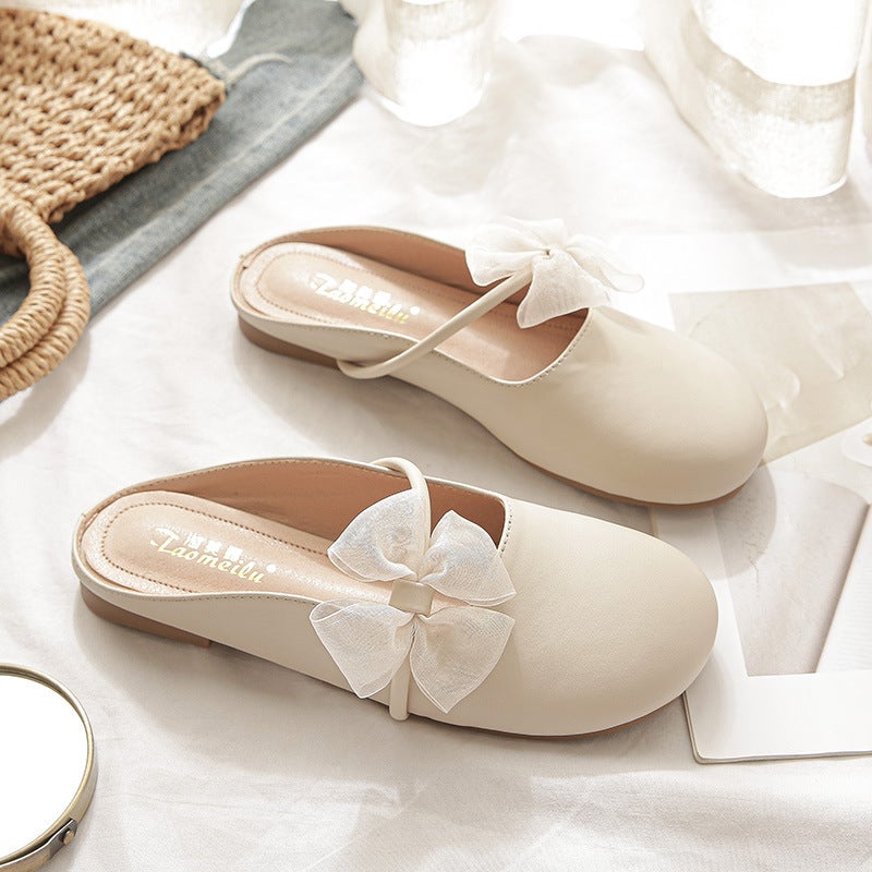Heelless Lazy Bowknot Slip-On Mules For Women, Large Size, Flat, Breathable, Non-Slip, Suitable For Pairing With Skirts - Image 2