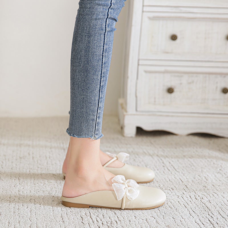 Heelless Lazy Bowknot Slip-On Mules For Women, Large Size, Flat, Breathable, Non-Slip, Suitable For Pairing With Skirts - Image 5