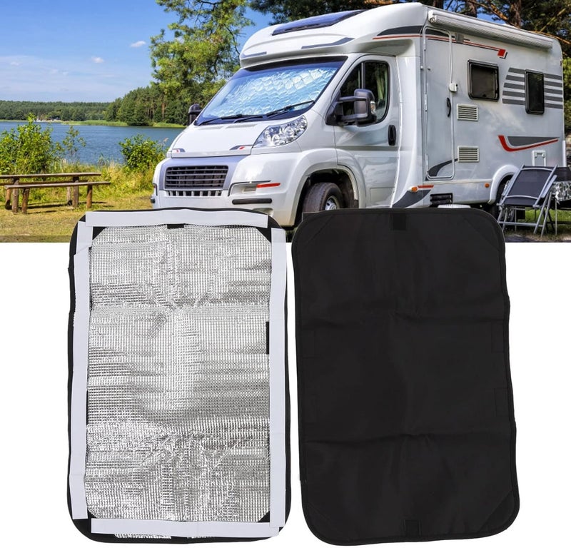 RV Door Window Cover Shade Block Double Layer Composite Fabric Heavy Duty Thick Material Easy to Use Universal Fit for RVs Speedboats Houses Black Silver 40 5x62cm 2pcs - Image 3