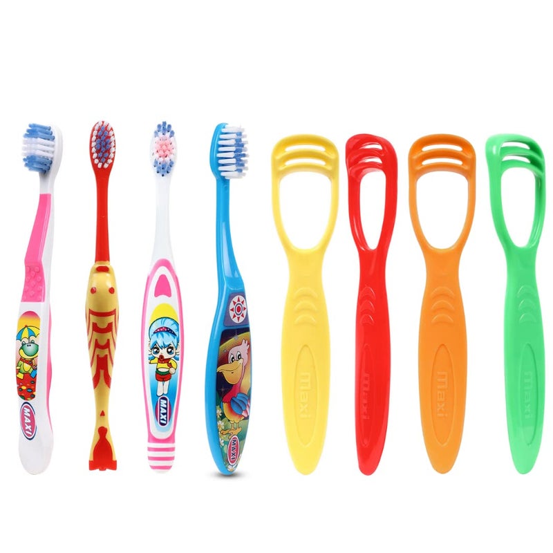 MAXI Oral Care Combo of 8-1 Toffee Junior Toothbrush & 1 Goldie Junior Toothbrush & 1 Dolls Junior Toothbrush & 1 Bunty Bubli Junior Toothbrush & (4 TC) 1 Number Tongue Cleaner - Image 1