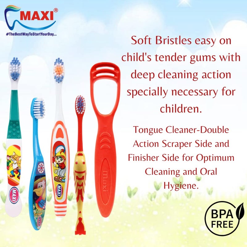 MAXI Oral Care Combo of 8-1 Toffee Junior Toothbrush & 1 Goldie Junior Toothbrush & 1 Dolls Junior Toothbrush & 1 Bunty Bubli Junior Toothbrush & (4 TC) 1 Number Tongue Cleaner - Image 2