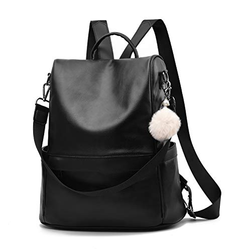 CHERUTY Women Backpack Purse PU Leather Anti-theft Casual Shoulder Bag Fashion Ladies Satchel Bags(Black-Large) - Image 1