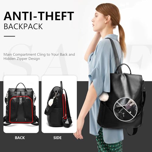 CHERUTY Women Backpack Purse PU Leather Anti-theft Casual Shoulder Bag Fashion Ladies Satchel Bags(Black-Large) - Image 2