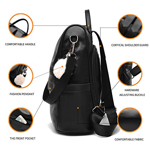 CHERUTY Women Backpack Purse PU Leather Anti-theft Casual Shoulder Bag Fashion Ladies Satchel Bags(Black-Large) - Image 5