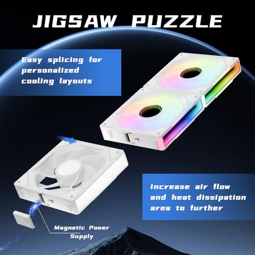 Jungle Leopard Interstellar V1 120mm PC Case Fans，Infinity Mirror Module Daisy-Chain 5V ARGB PWM Case Fans 120mm Triple Pack Suitable for Computer Case & CPU Cooling (White Reverse) - Image 5
