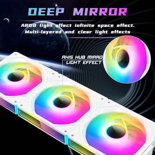 Jungle Leopard Interstellar V1 120mm PC Case Fans，Infinity Mirror Module Daisy-Chain 5V ARGB PWM Case Fans 120mm Triple Pack Suitable for Computer Case & CPU Cooling (White Reverse) - Image 4