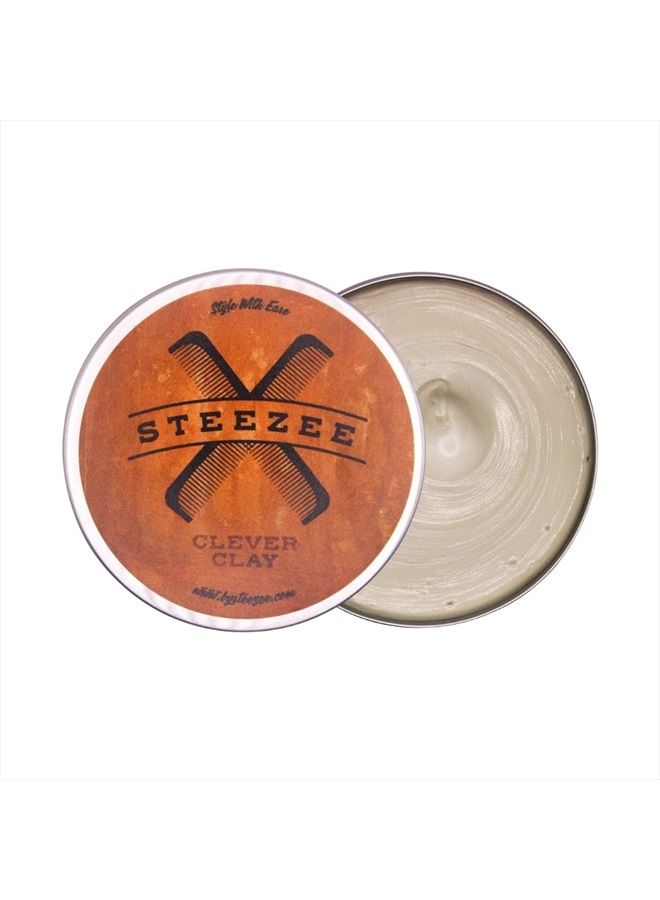 Steezee Clever Clay - Natural Finish Styling Hair Clay for Men - All Hair Types - Reworkable All Day Hold- Cruelty Free- Paraben & Sulphate Free, 3.4 oz - Image 1