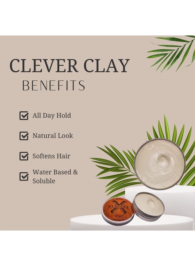 Steezee Clever Clay - Natural Finish Styling Hair Clay for Men - All Hair Types - Reworkable All Day Hold- Cruelty Free- Paraben & Sulphate Free, 3.4 oz - Image 3