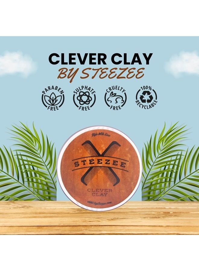 Steezee Clever Clay - Natural Finish Styling Hair Clay for Men - All Hair Types - Reworkable All Day Hold- Cruelty Free- Paraben & Sulphate Free, 3.4 oz - Image 2