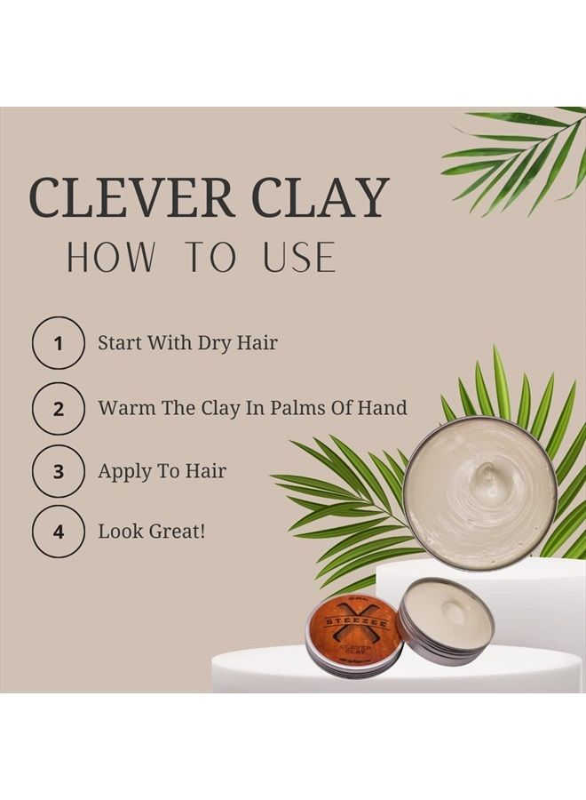 Steezee Clever Clay - Natural Finish Styling Hair Clay for Men - All Hair Types - Reworkable All Day Hold- Cruelty Free- Paraben & Sulphate Free, 3.4 oz - Image 4