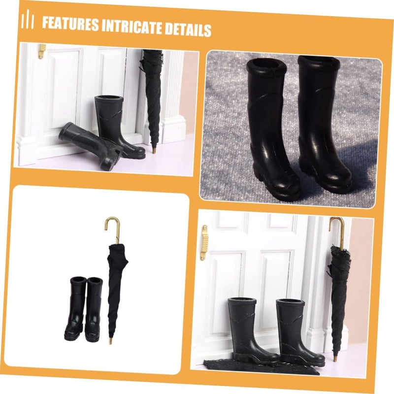 2 Sets Miniature Rain Boots And Umbrellas For Creative Play Dollhouse Decor - Image 4