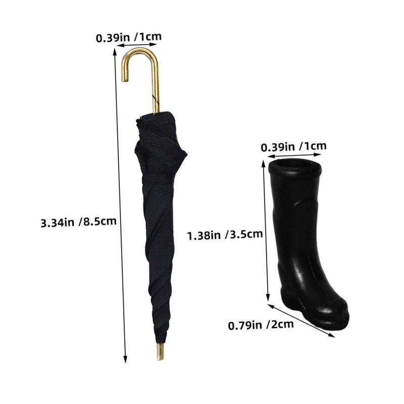 2 Sets Miniature Rain Boots And Umbrellas For Creative Play Dollhouse Decor - Image 3