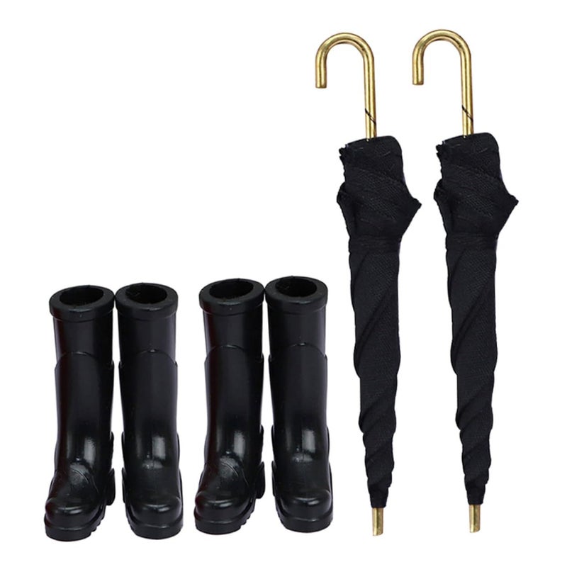2 Sets Miniature Rain Boots And Umbrellas For Creative Play Dollhouse Decor - Image 2