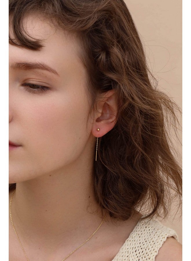 S.Leaf أقراط خيطية للنساء أقراط خيطية سلسلة فضية استرلينية أقراط تاسل أقراط ذهبية للنساء 3 سم - Image 3