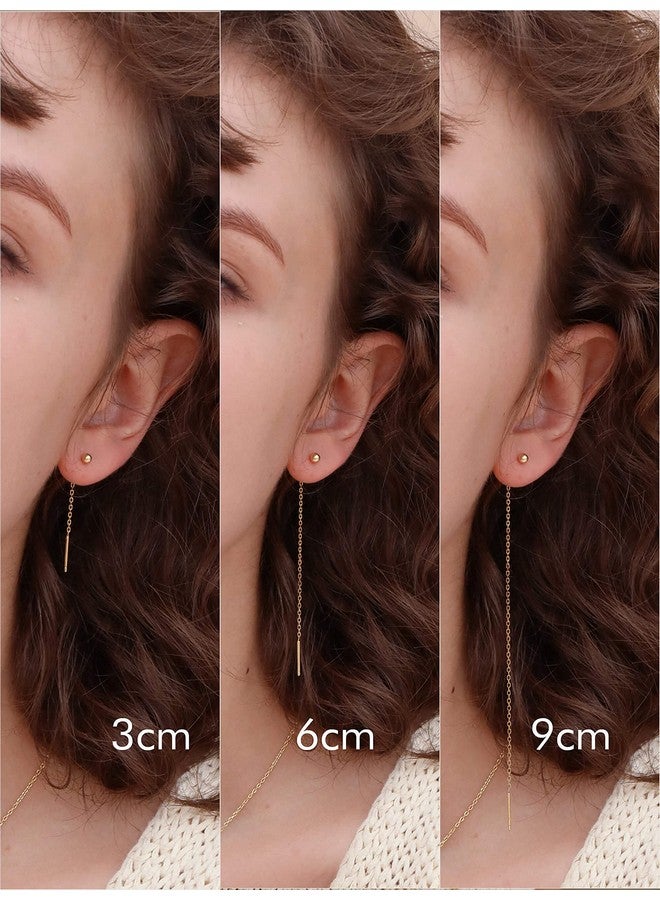 S.Leaf أقراط خيطية للنساء أقراط خيطية سلسلة فضية استرلينية أقراط تاسل أقراط ذهبية للنساء 3 سم - Image 4