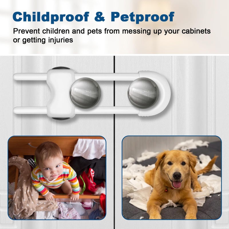 LLOOC Cabinet Locks for Babies,Child Proof Cabinet Locks,4 Pack U-Shaped Baby Proofing Cabinets,Child Locks for Cabinets and Drawers,Child Safety Cabinet Locks with Adjustable(White) - Image 5