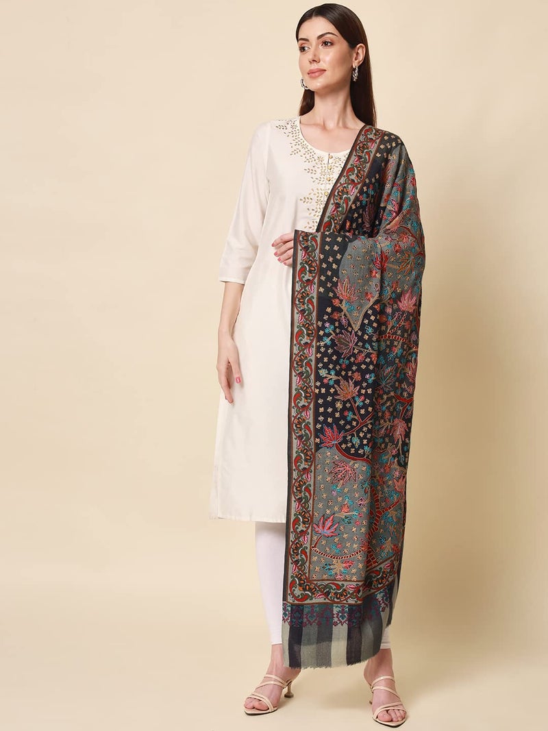 Pashmoda Women Rangat Pure Wool Kalamkari Hand Embroidered Shawl (Size: 101 X 203 Cms) - Image 5