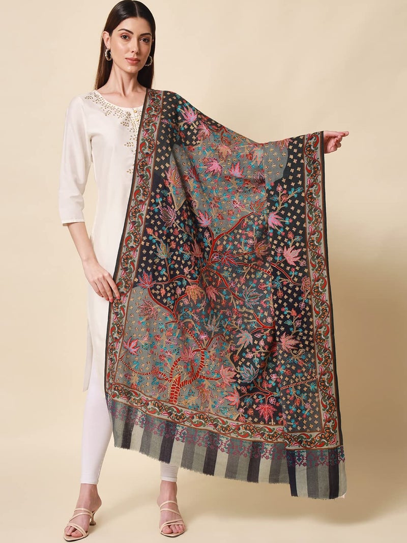Pashmoda Women Rangat Pure Wool Kalamkari Hand Embroidered Shawl (Size: 101 X 203 Cms) - Image 4