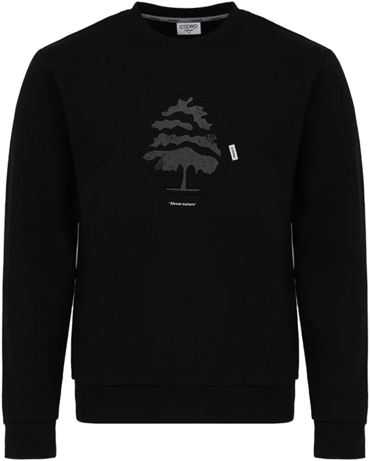 سيدرو Men's Black Crew Neck Sweatshirt with Tree Design and 'About Nature' Print