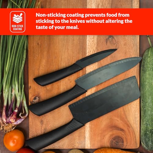 URBANFIX 3-Piece Kitchen Knife Set | High-Carbon Steel Knives with Razor-Sharp Edge | Chef, Utility & Paring Knife with Safety Covers | Non-Stick, Rust-Resistant, Knives for Home & Professional Use - Image 3