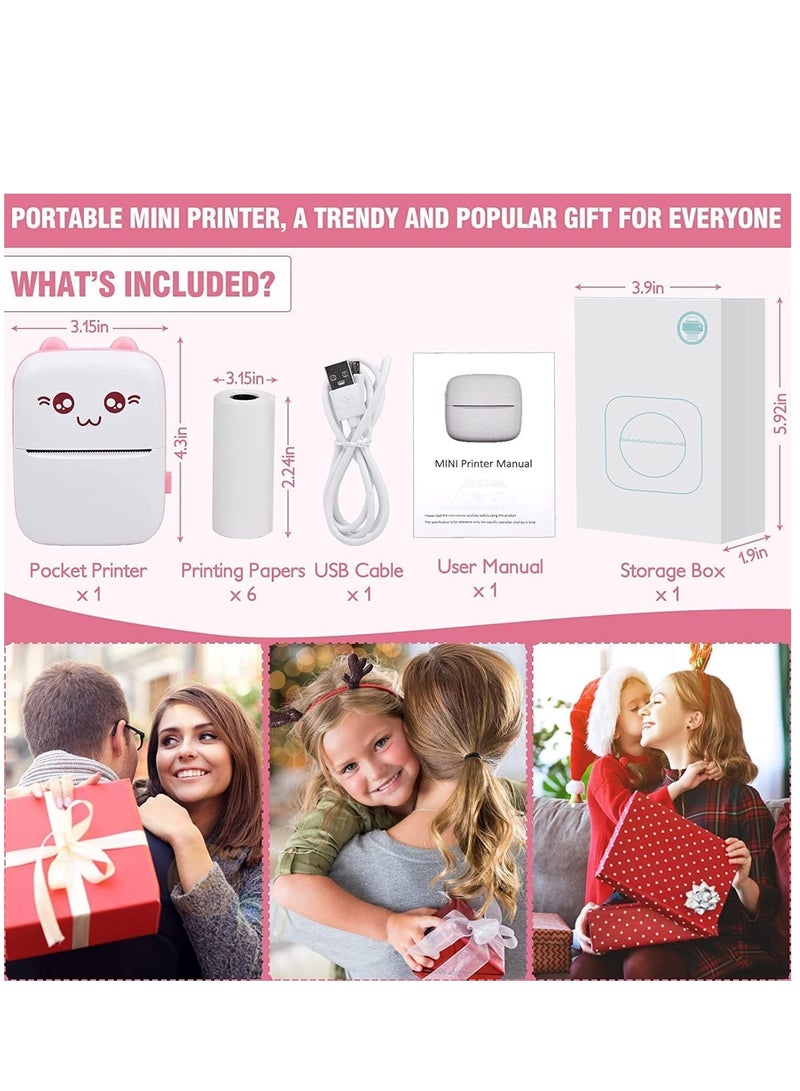Portable Mini Photo Printer with 6 Rolls of Paper, Wireless Bluetooth Thermal Printer, USB Cable for Sticky Notes Photo Web Document Printing - Image 3
