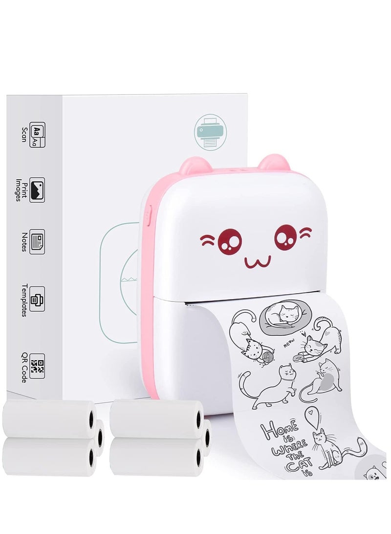 Portable Mini Photo Printer with 6 Rolls of Paper, Wireless Bluetooth Thermal Printer, USB Cable for Sticky Notes Photo Web Document Printing - Image 1