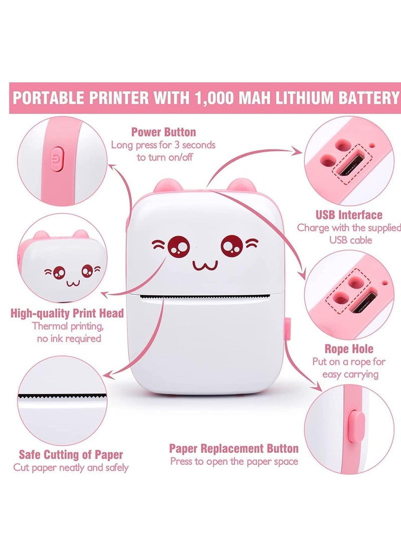 Portable Mini Photo Printer with 6 Rolls of Paper, Wireless Bluetooth Thermal Printer, USB Cable for Sticky Notes Photo Web Document Printing - Image 4